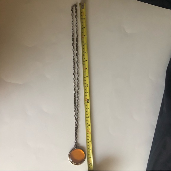 Vintage Amber translucent glass pendant w/ long chain necklace - Picture 5 of 6